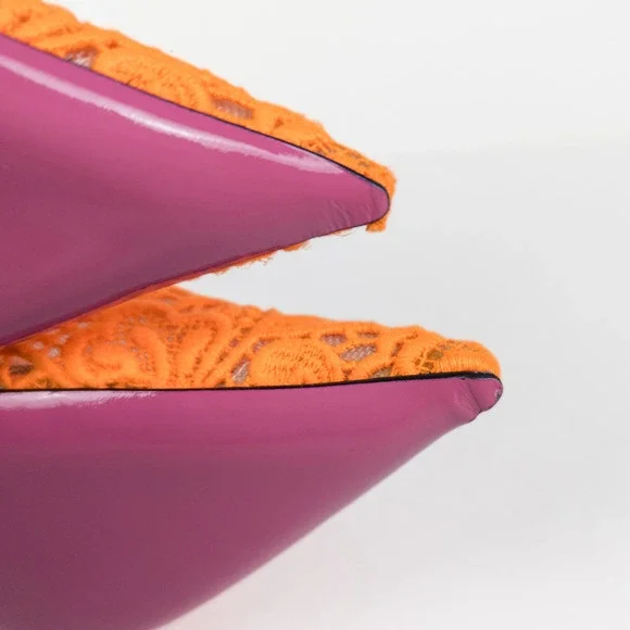 GUCCI Orange Virginia 95 mm Lace Pumps Mary Jane Pointed Toe Women's EU 37 US 7 - Picture 9 of 11